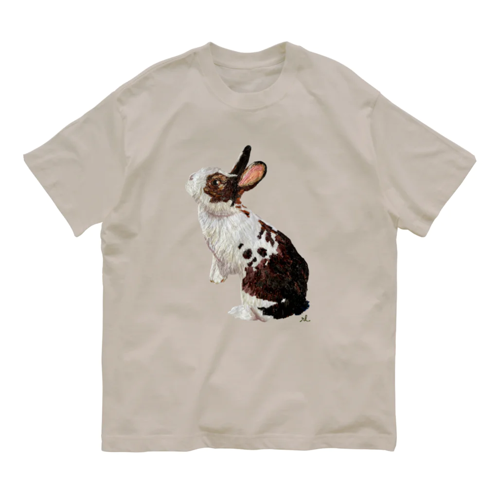 rabbit loverのフワフワうさぎ（茶ぶち） オーガニックコットンTシャツ