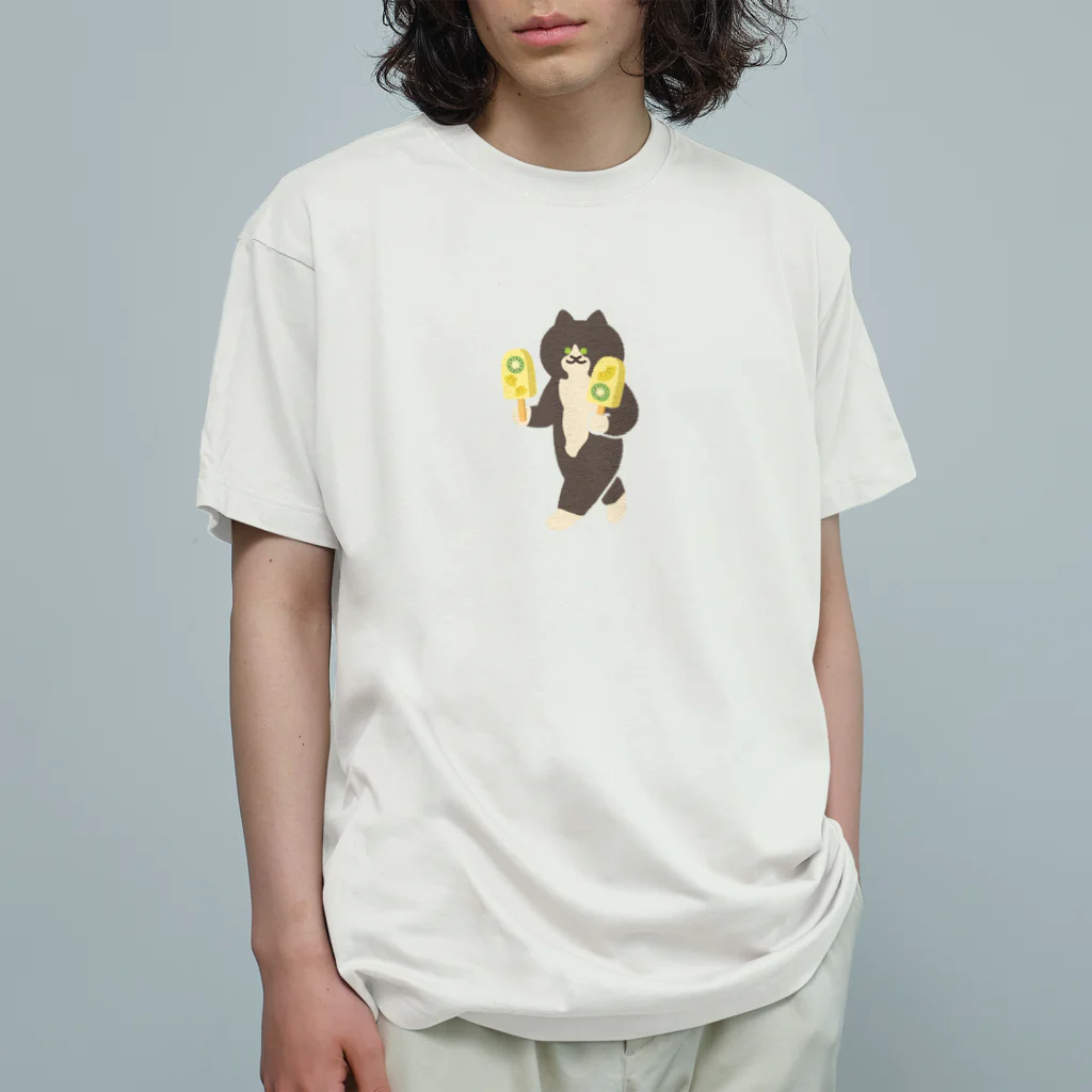 SUIMINグッズのお店の【中】トロピカルアイスをワイルドに運ぶねこ Organic Cotton T-Shirt