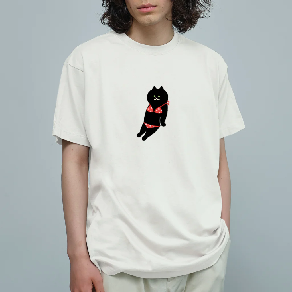 SUIMINグッズのお店の【中】赤いビキニのねこ Organic Cotton T-Shirt