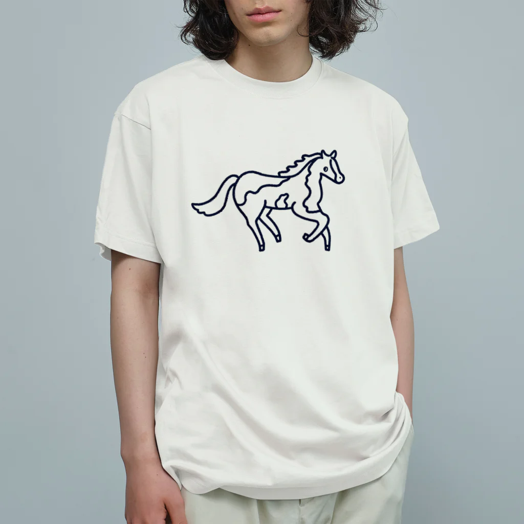 Futakawa Mayuのグッズショップの馬 ブチ 紺 オーガニックコットンTシャツ