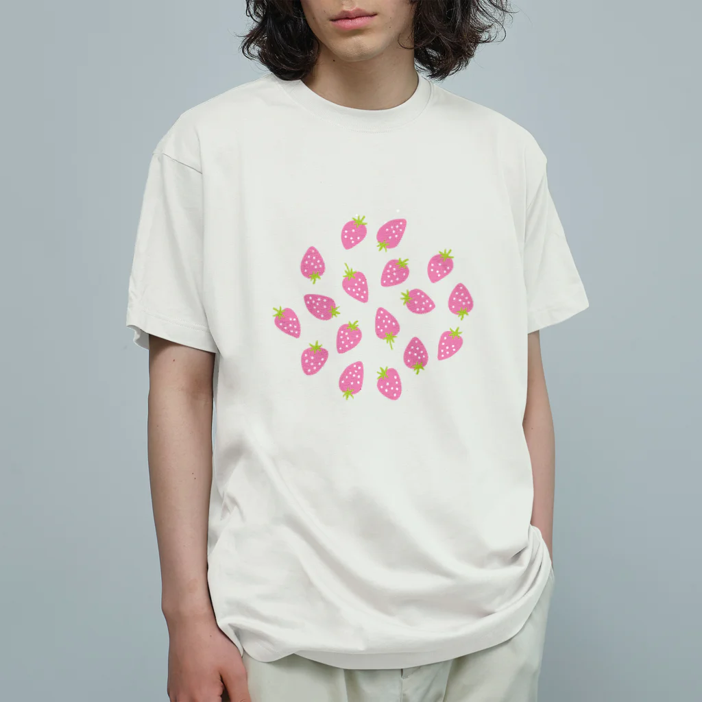 Futakawa Mayuのグッズショップのいちご ピンク オーガニックコットンTシャツ