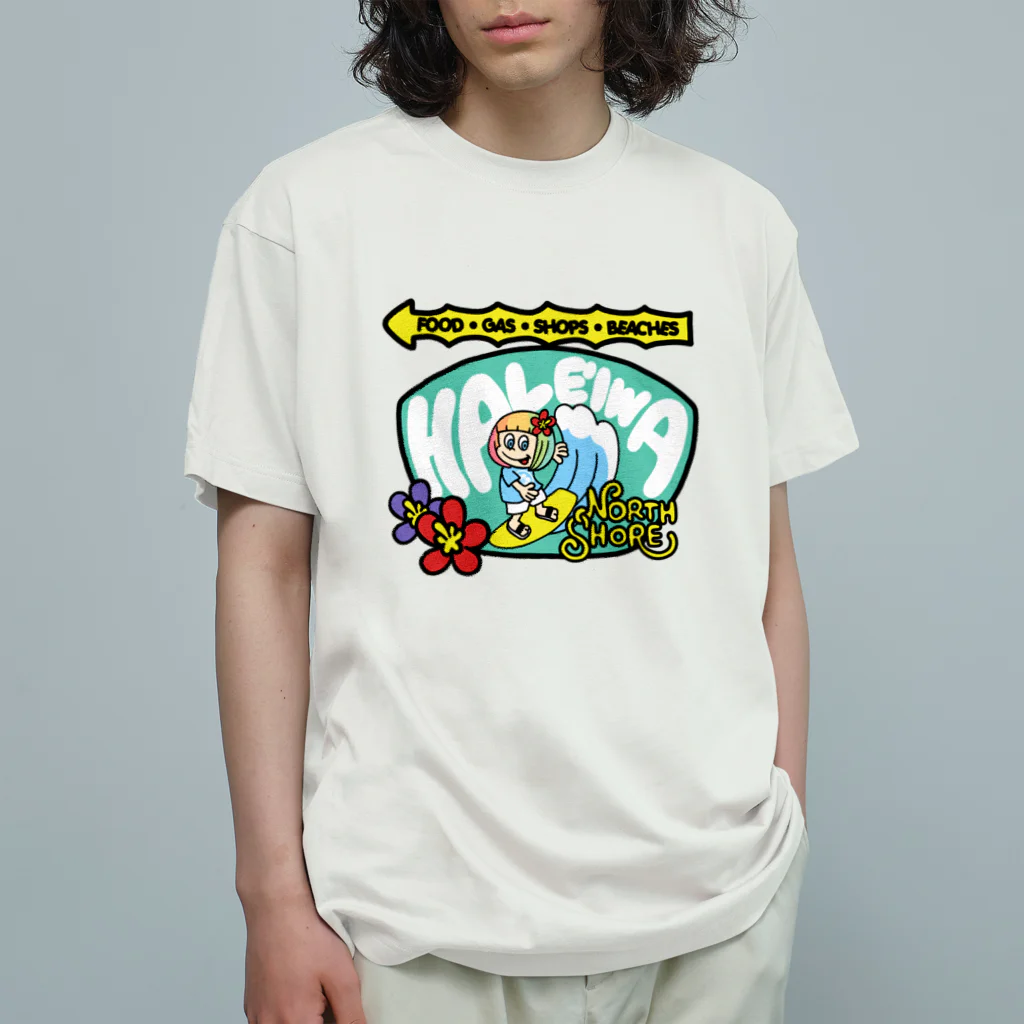 ハワイが大好きな女の子『HENOHENO MAPPY』のハレイワ看板(ハワイを愛するあなたへ) オーガニックコットンTシャツ