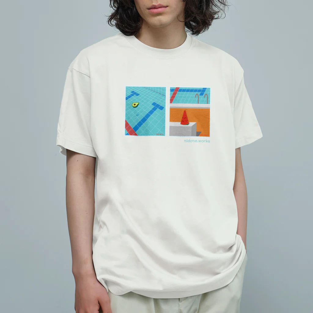 nidone.worksのプールにアボカドとスイカ オーガニックコットンTシャツ