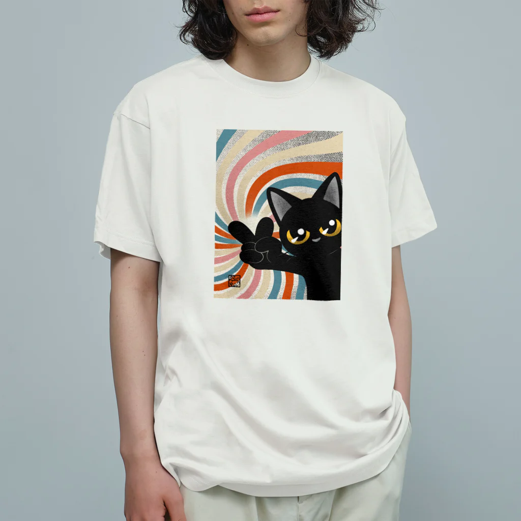BATKEI ARTのVサイン オーガニックコットンTシャツ