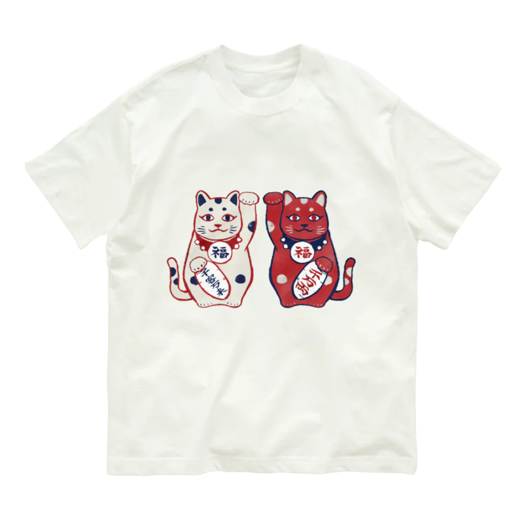 IZANAMI by Akane Yabushitaの【日本レトロ#01】招き猫 Organic Cotton T-Shirt