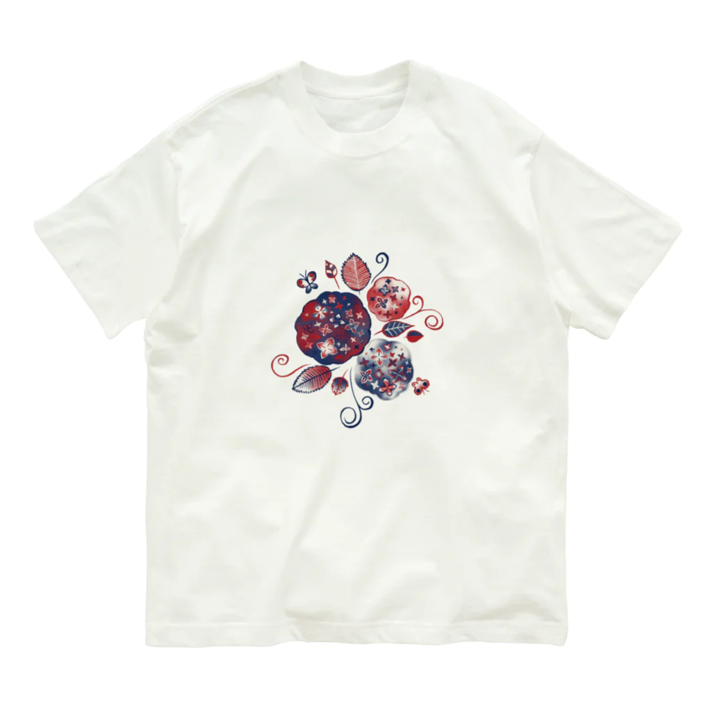 IZANAMI by Akane Yabushitaの【日本レトロ#17】あじさい Organic Cotton T-Shirt