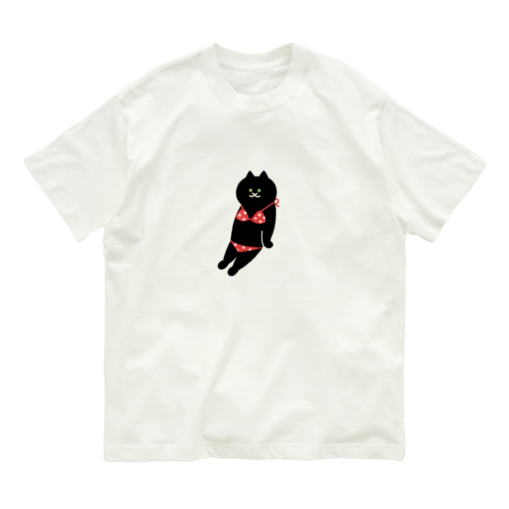 SUIMINグッズのお店の【中】赤いビキニのねこ Organic Cotton T-Shirt