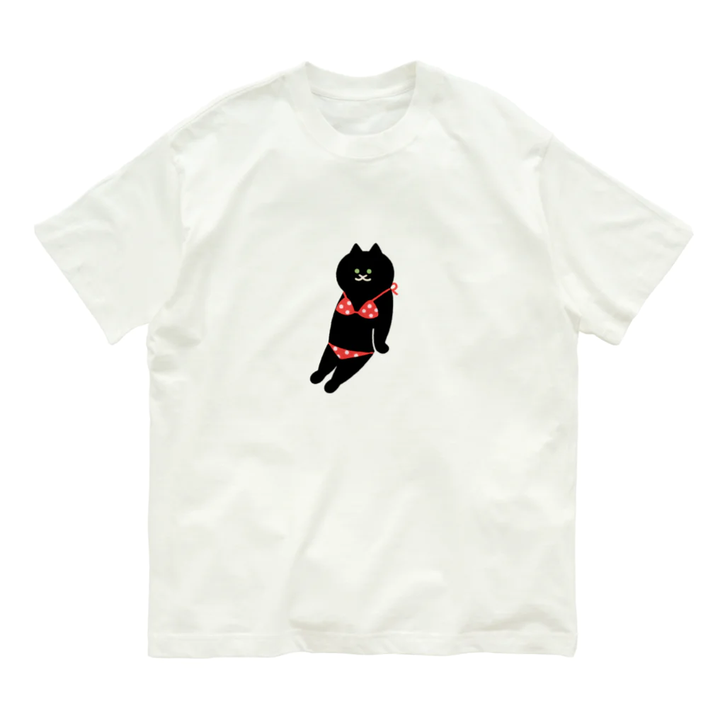 SUIMINグッズのお店の【中】赤いビキニのねこ Organic Cotton T-Shirt