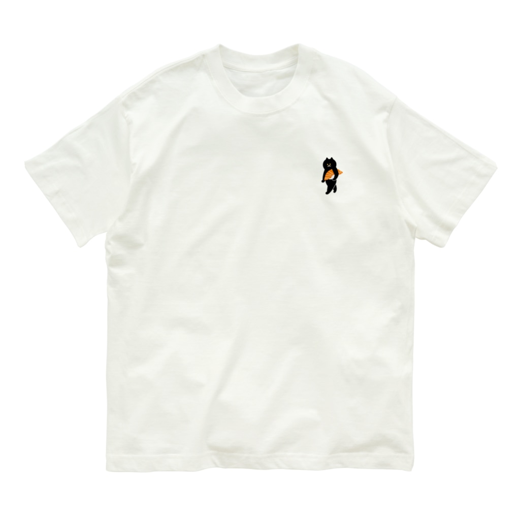 SUIMINグッズのお店の【小】サーモンの握り寿司をかっこよく運ぶねこ Organic Cotton T-Shirt