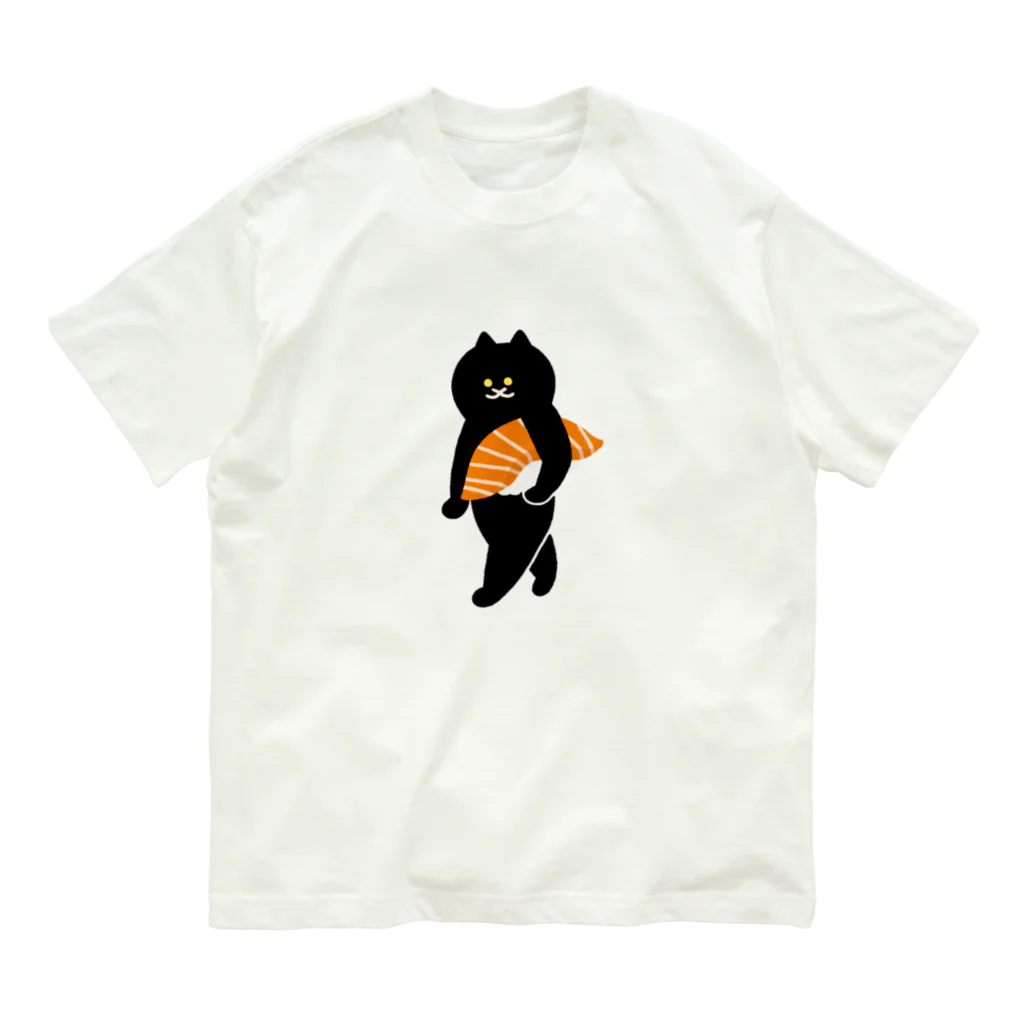 SUIMINグッズのお店の【大】サーモンの握り寿司をかっこよく運ぶねこ Organic Cotton T-Shirt