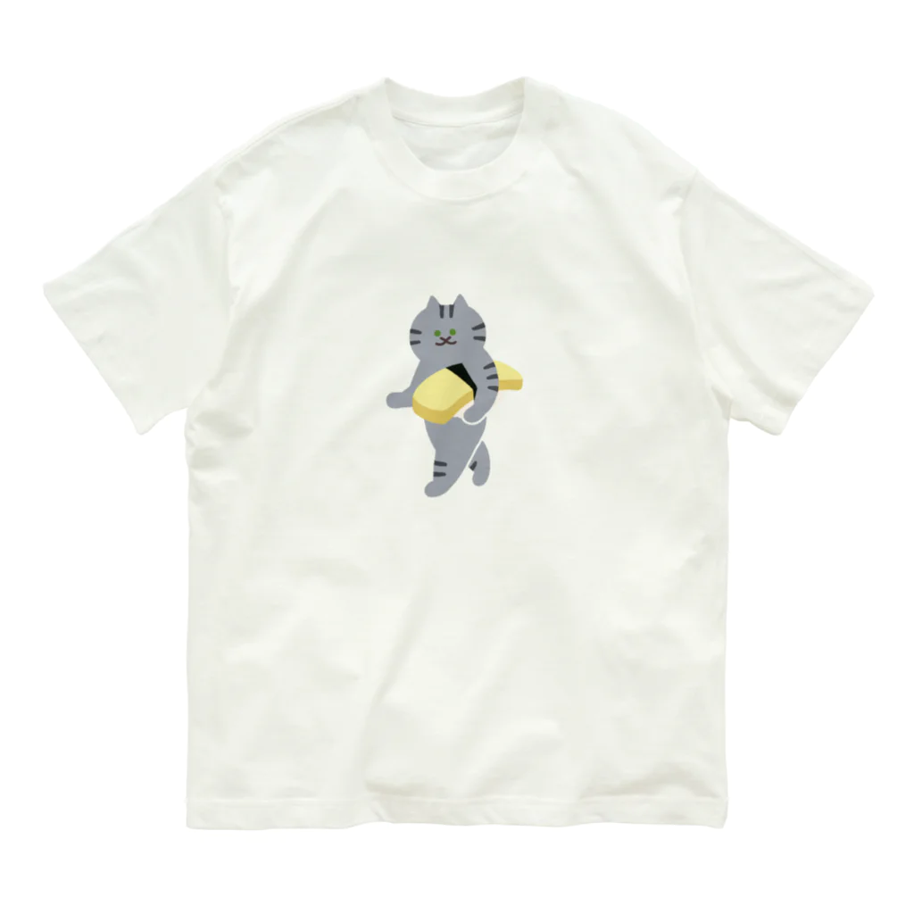 SUIMINグッズのお店の【中】玉子の握り寿司をのんびり運ぶねこ Organic Cotton T-Shirt