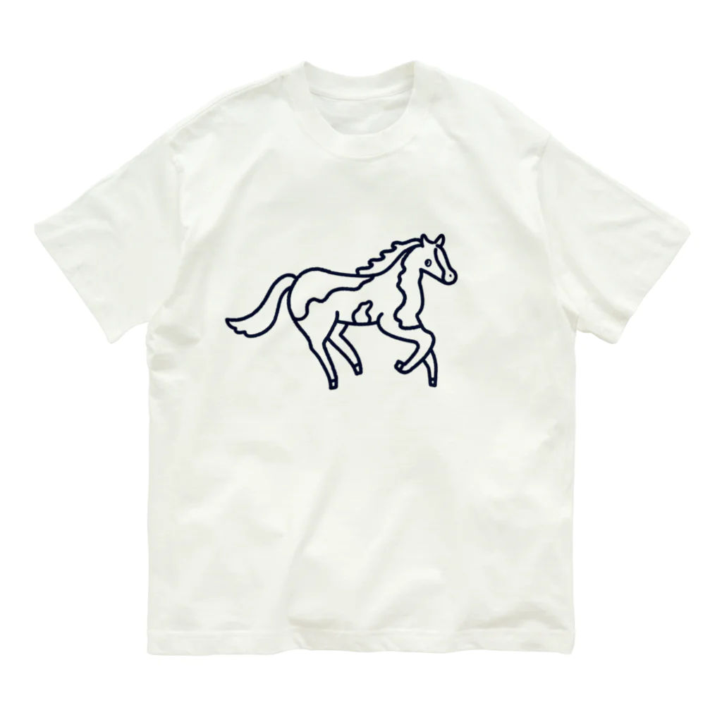 Futakawa Mayuのグッズショップの馬 ブチ 紺 オーガニックコットンTシャツ