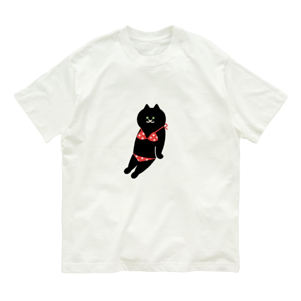 SUIMINグッズのお店の【大】赤いビキニのねこ Organic Cotton T-Shirt