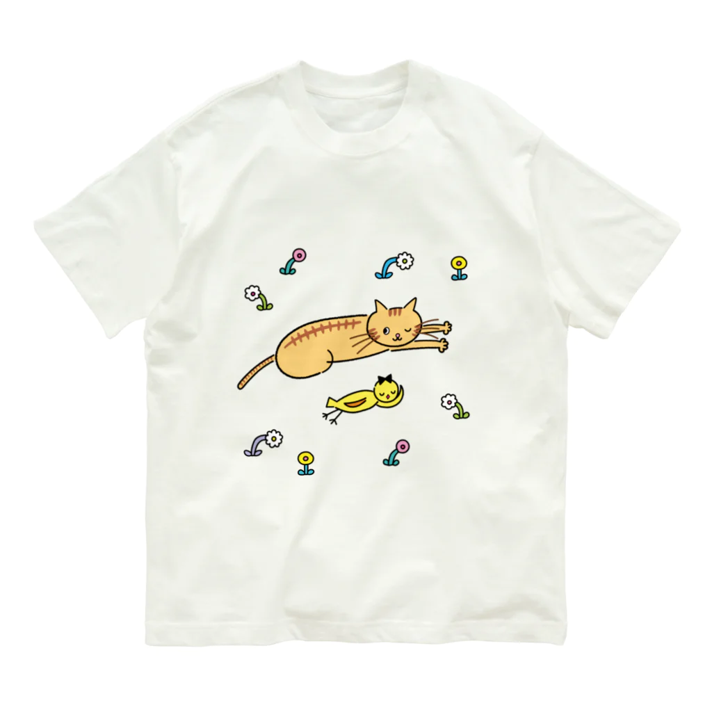 Futakawa Mayuのグッズショップのねこ とり おひるね Organic Cotton T-Shirt