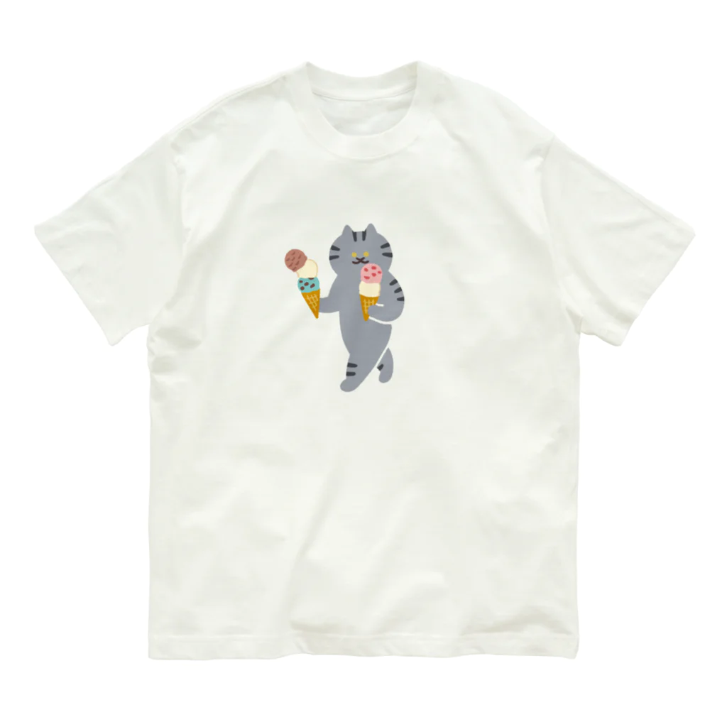 SUIMINグッズのお店の【中】アイスクリームを慎重に運ぶねこ Organic Cotton T-Shirt