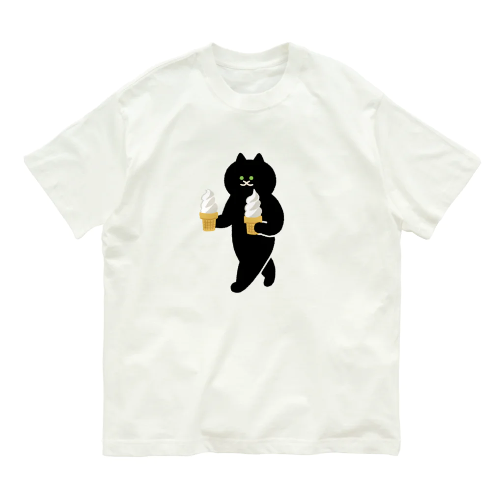 SUIMINグッズのお店の【大】ソフトクリームを急ぎめに運ぶねこ Organic Cotton T-Shirt