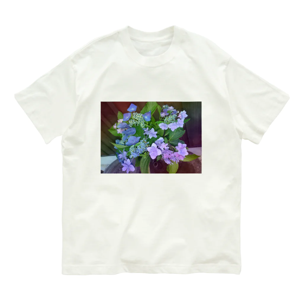 水彩屋の紫陽花（生花） オーガニックコットンTシャツ