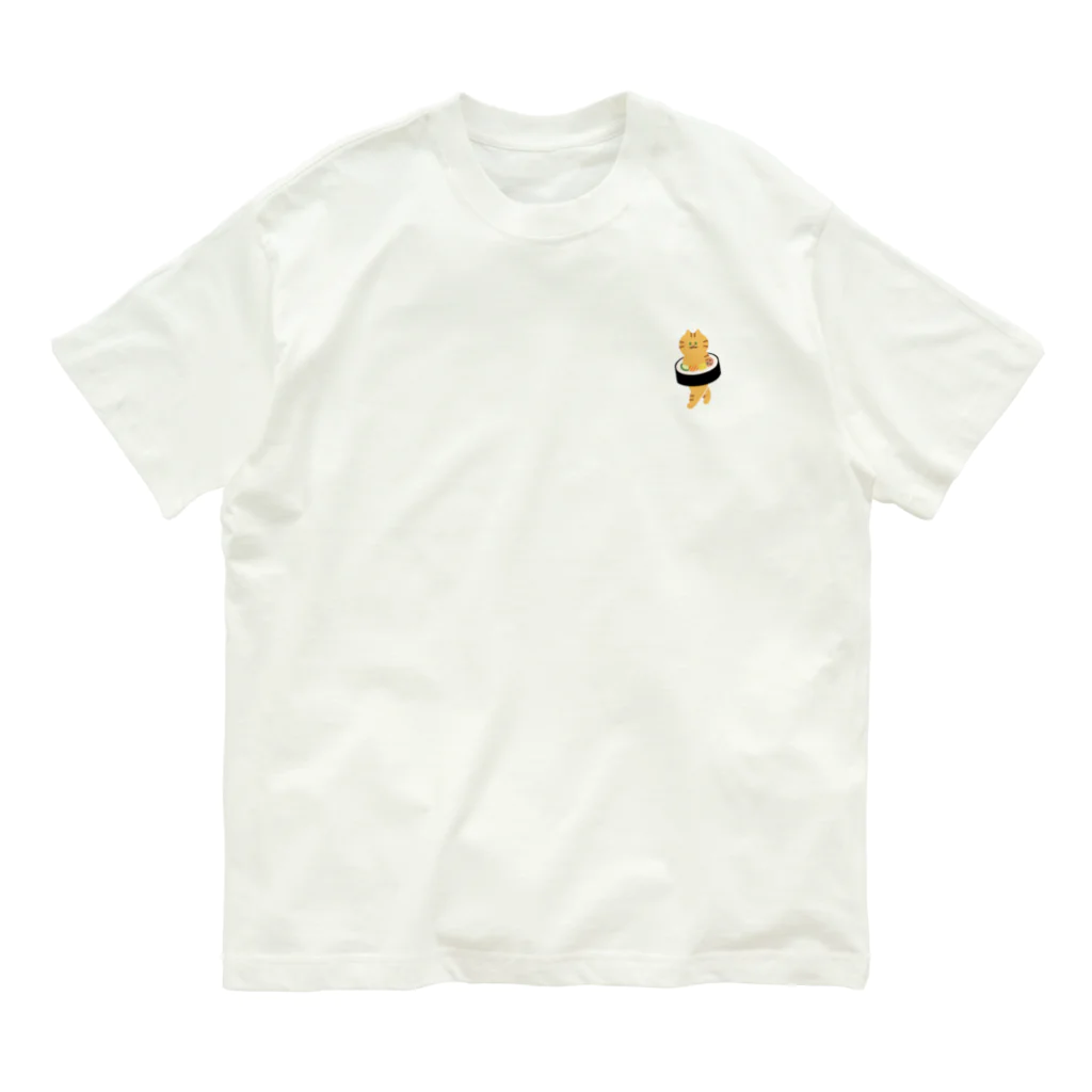 SUIMINグッズのお店の【小】太巻きを自らに巻きつけて運ぶねこ Organic Cotton T-Shirt