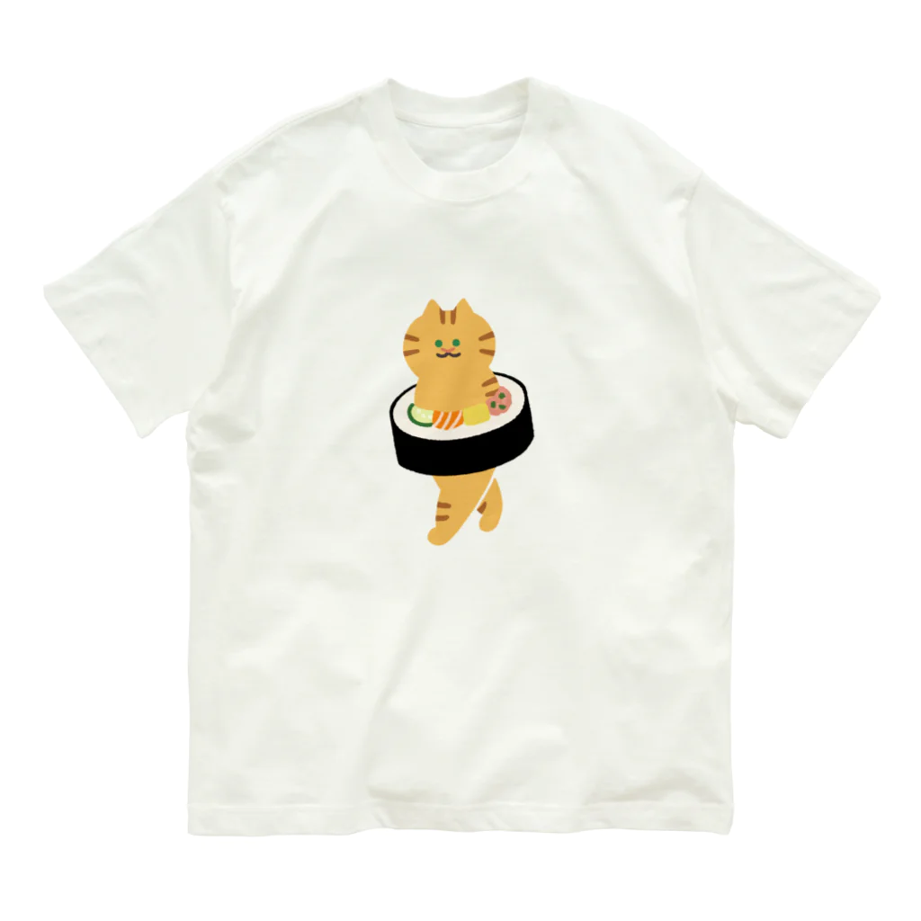 SUIMINグッズのお店の【大】太巻きを自らに巻きつけて運ぶねこ オーガニックコットンTシャツ