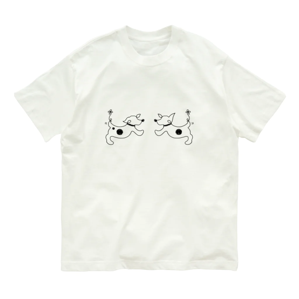 Leetamaのhitofudegaki-DOG×２ オーガニックコットンTシャツ