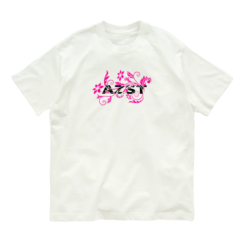 AZST『アゼスト』のAZ15  花柄　抜き文字 オーガニックコットンTシャツ