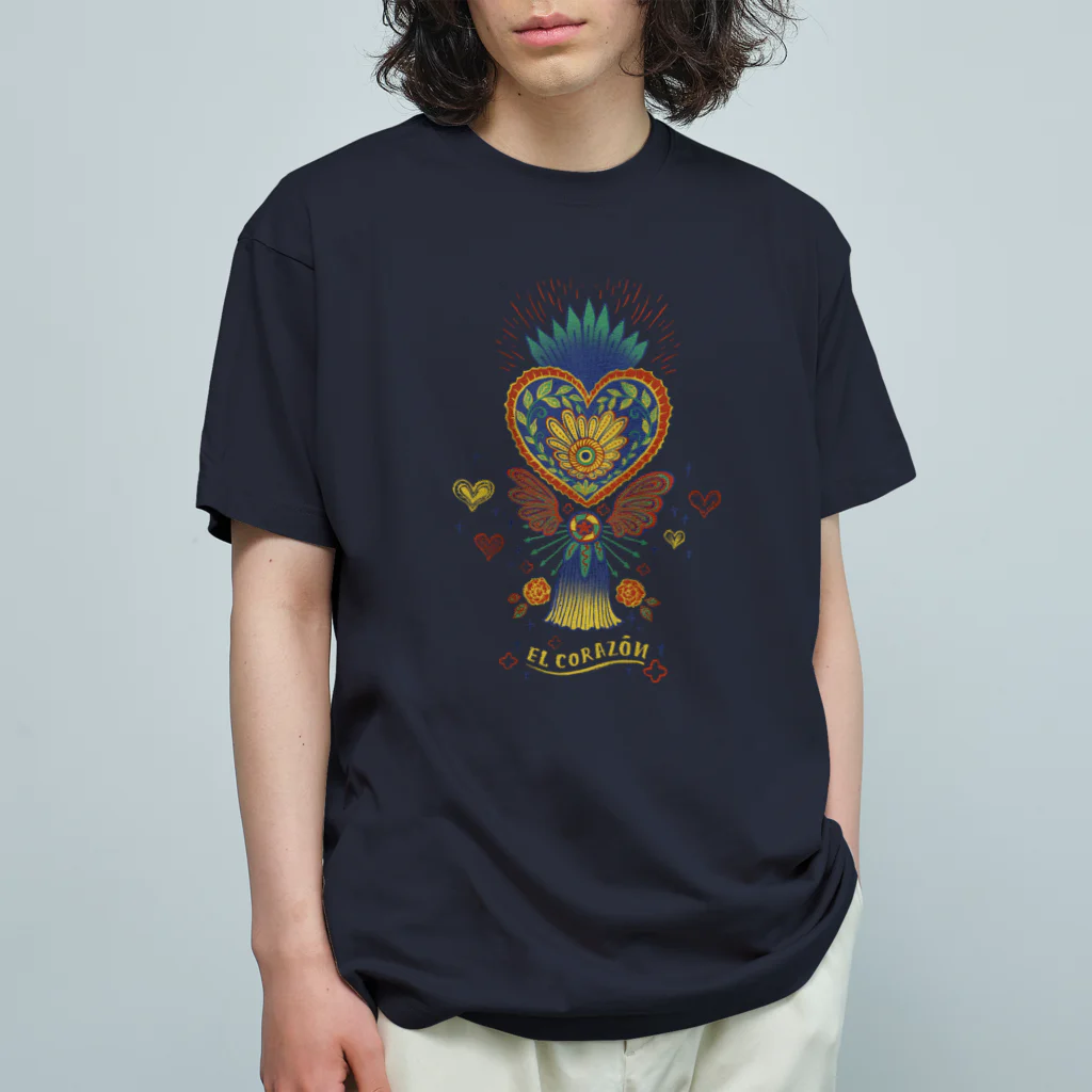 IZANAMI by Akane Yabushitaのメキシコのハートタッセル（ブルー） オーガニックコットンTシャツ