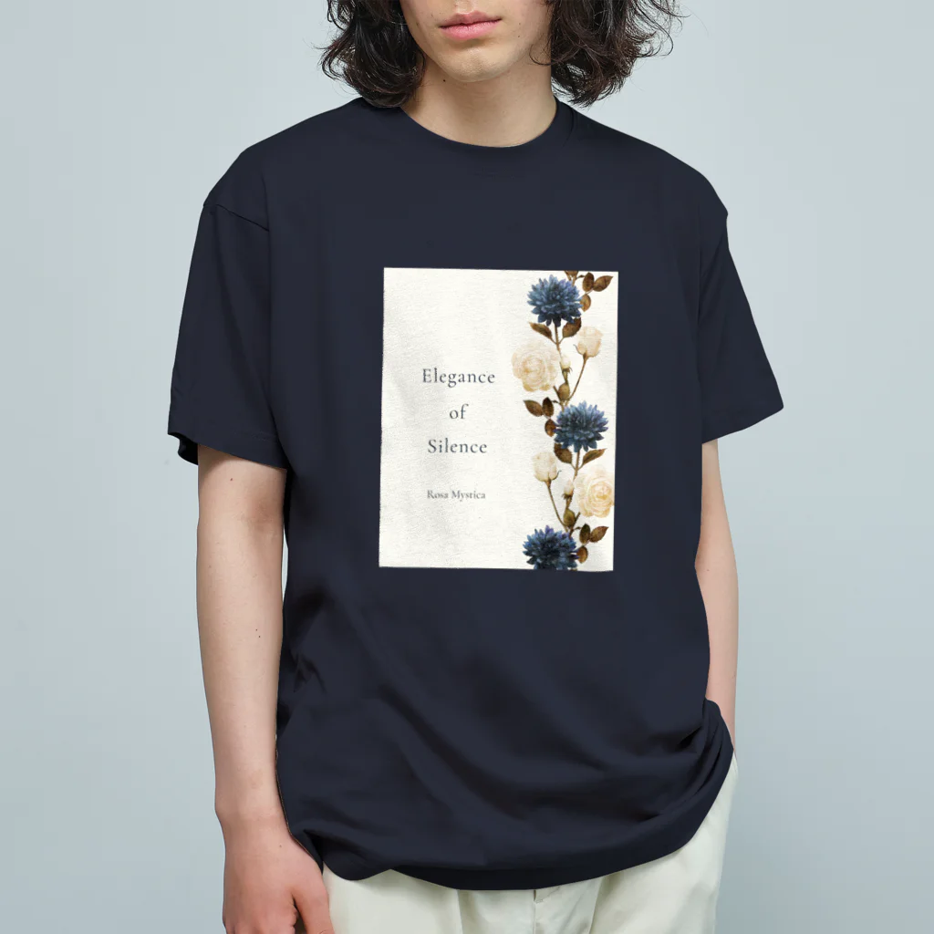 Rosa Mysticaのダリア＆ローズ nostalgic blue オーガニックコットンTシャツ