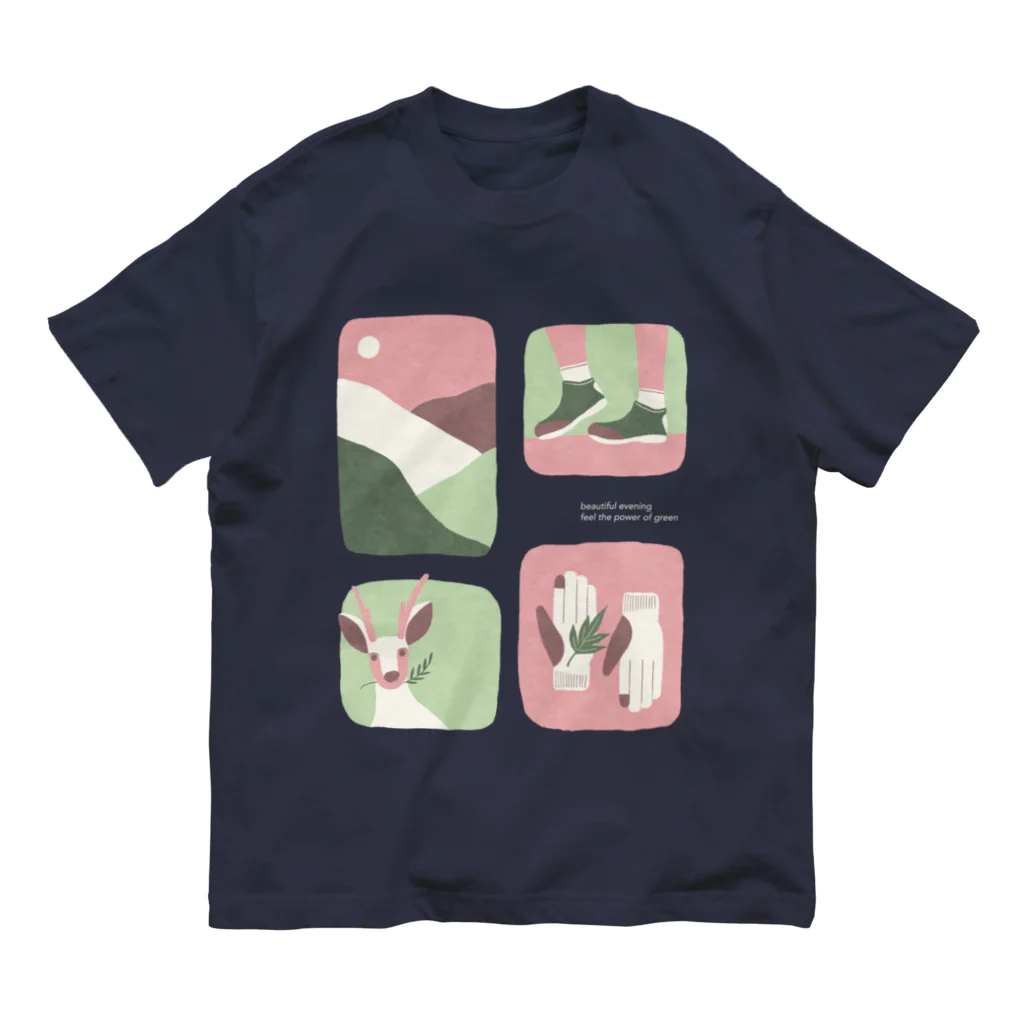 ayame_c29_illustrationsのやまのなかで_桃色 オーガニックコットンTシャツ