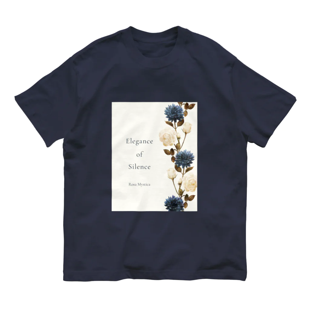 Rosa Mysticaのダリア＆ローズ nostalgic blue オーガニックコットンTシャツ