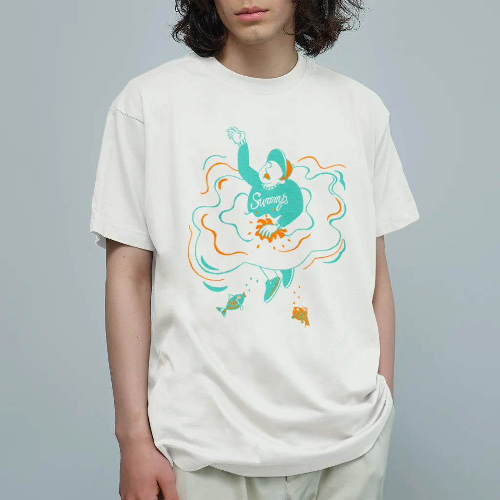 hilo tomula トムラ ヒロのSuper Positive Green Orange オーガニックコットンTシャツ