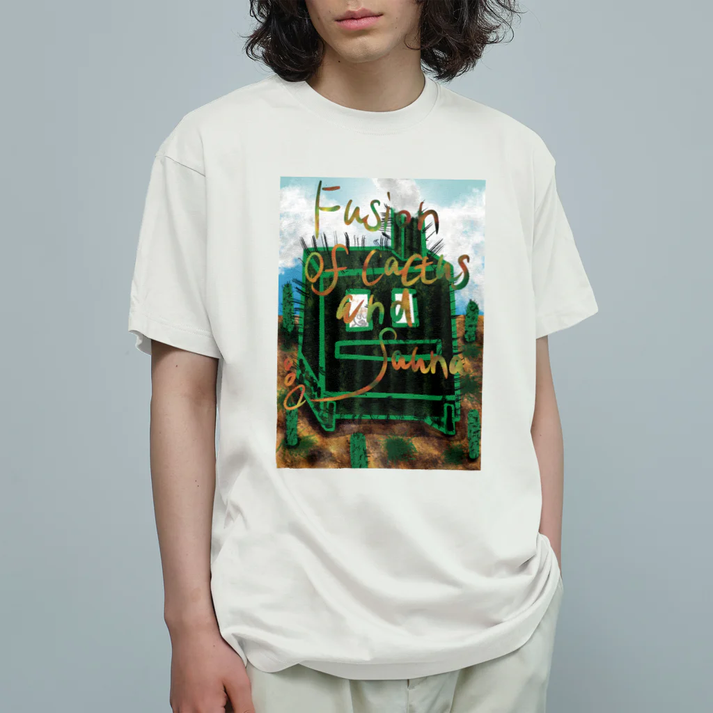 AkironBoy's_Shopのサボテンとサウナの融合 (Fusion of cactns and Sauna) オーガニックコットンTシャツ