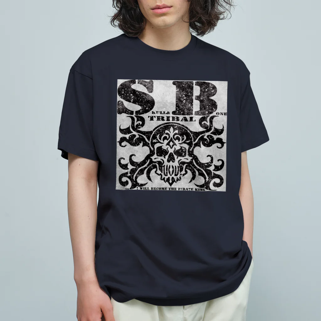 Ａ’ｚｗｏｒｋＳのSKULL&BONE TRIBAL GRUNGE BLK ON CONCRETE Organic Cotton T-Shirt