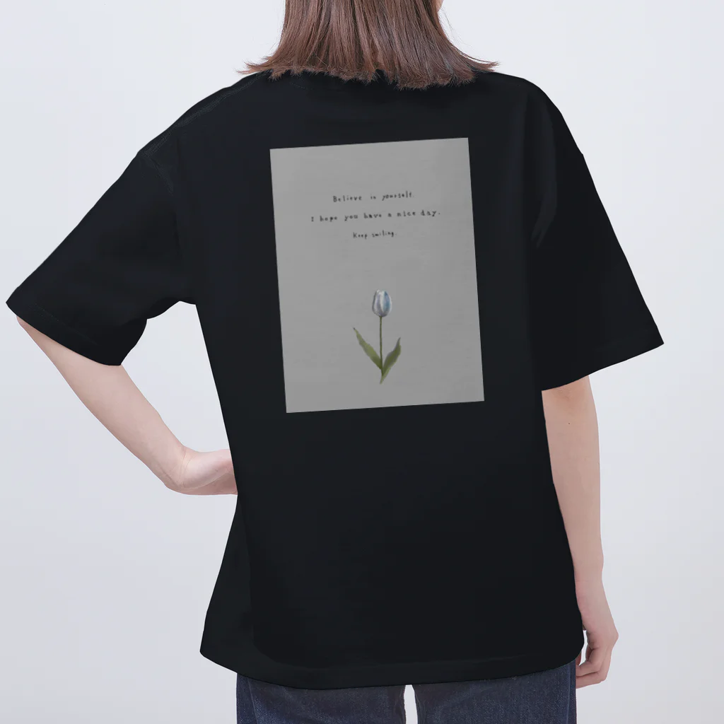 rilybiiのTULIP, white gray blue . オーバーサイズTシャツ