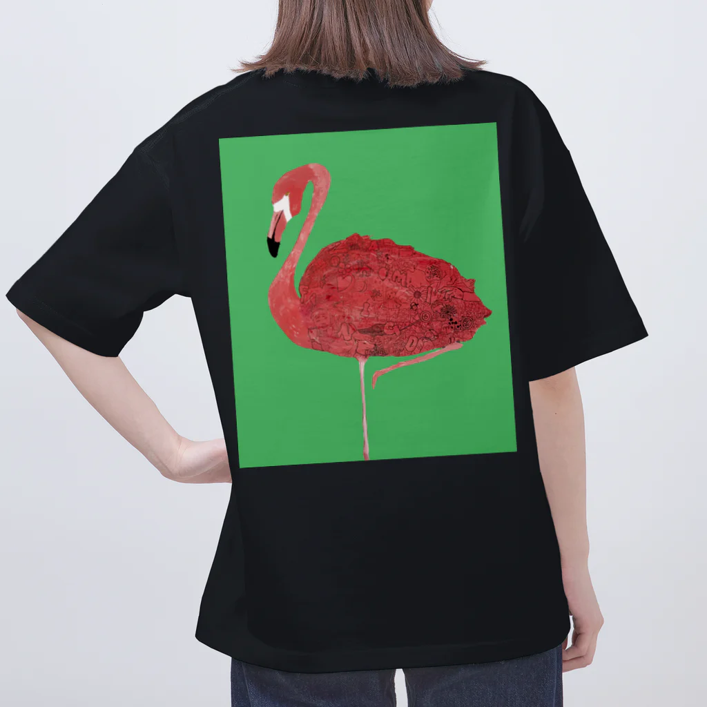 Ussy_0410の【細密画】Flamingoバックプリント　ブラック Oversized T-Shirt