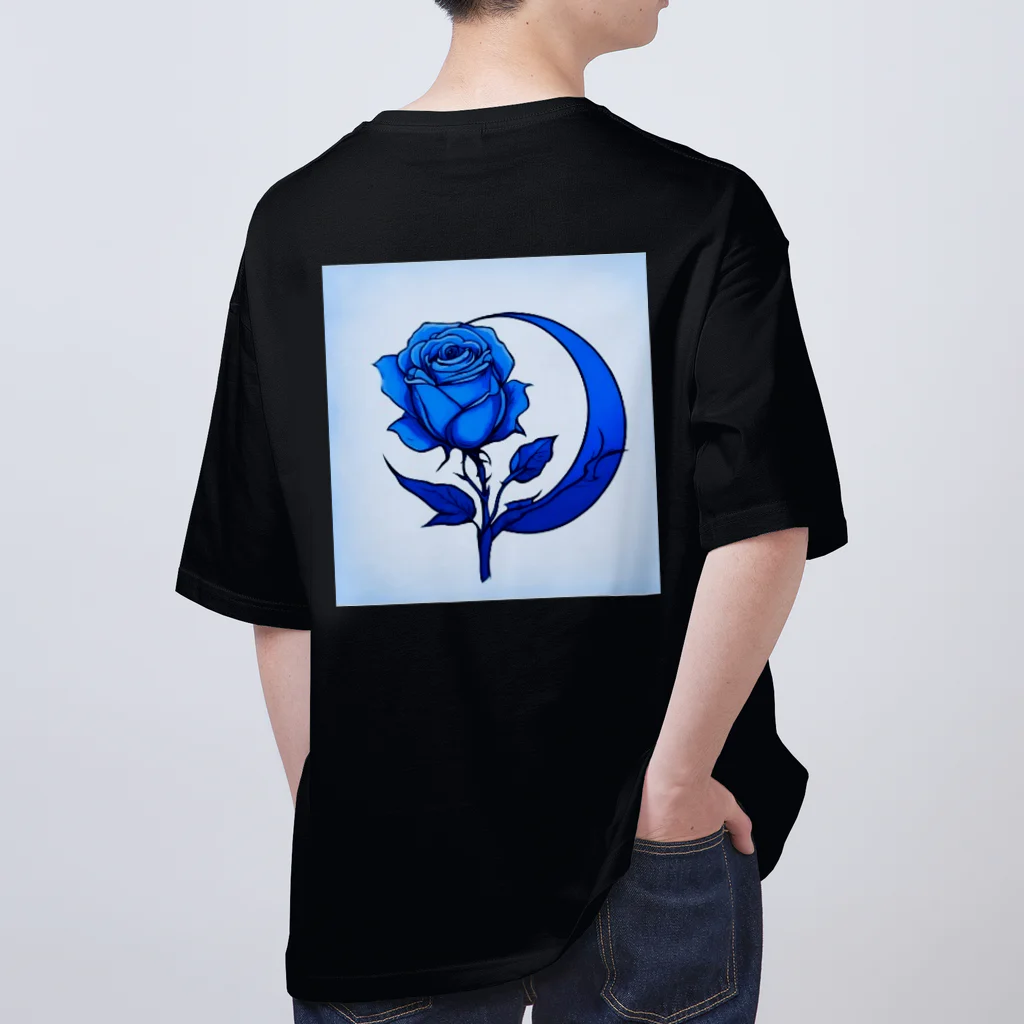 Licht_flowerの青い薔薇と月 オーバーサイズTシャツ