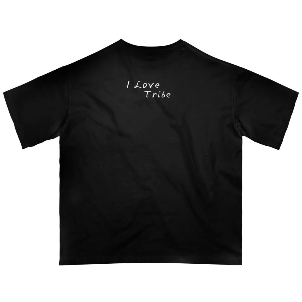 ミラくまのI LOVE Tribe　白文字背景透明 オーバーサイズTシャツ