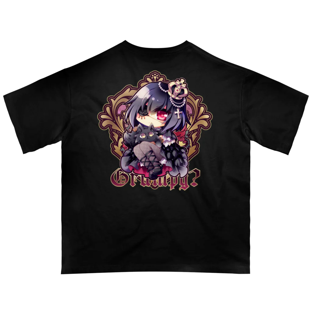月蝕ざっか店＠SUZURIの不機嫌と王冠とお猫さま（For Backprint） オーバーサイズTシャツ