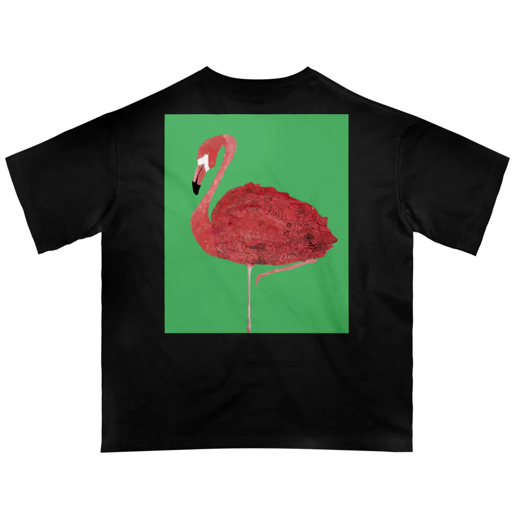 Ussy_0410の【細密画】Flamingoバックプリント　ブラック Oversized T-Shirt