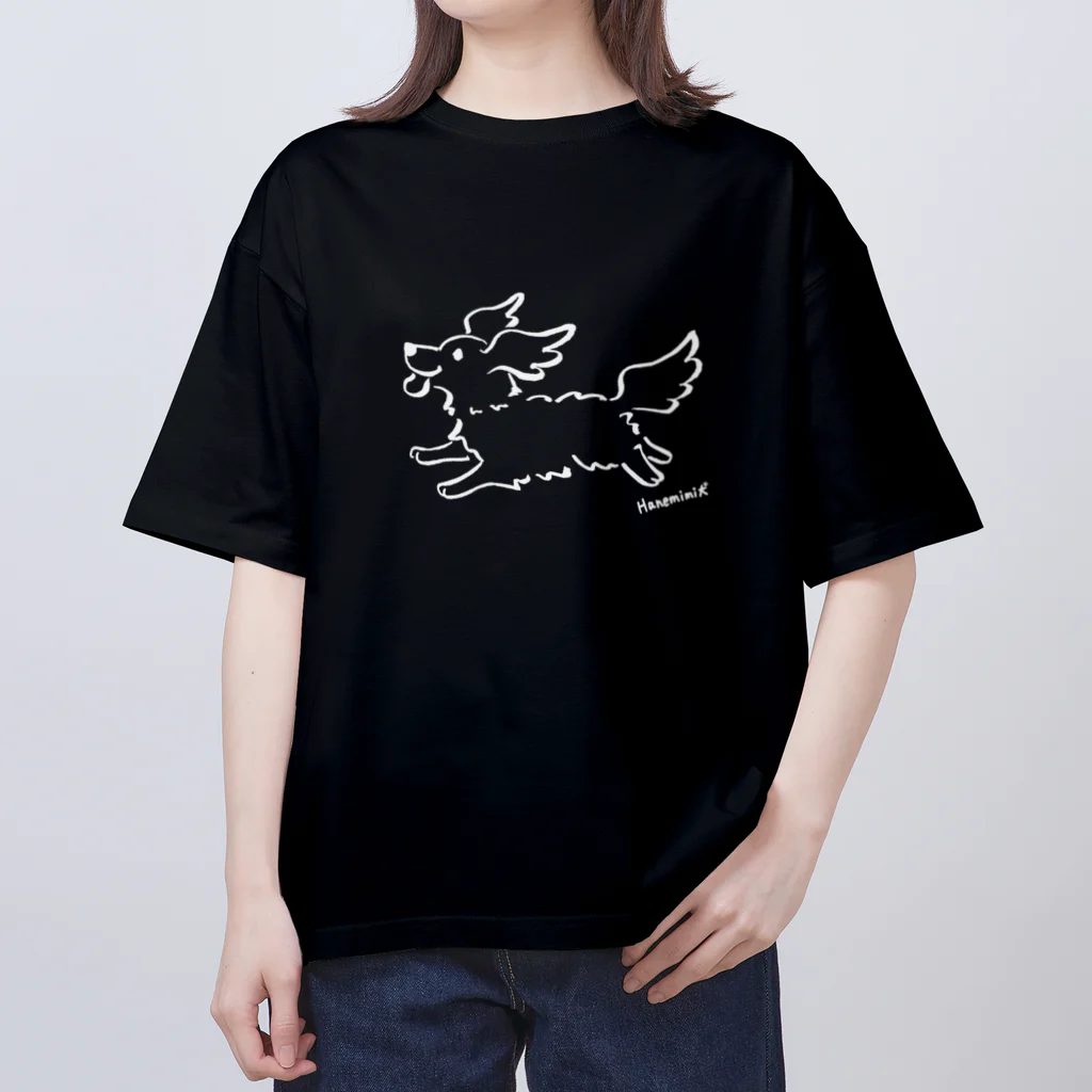 Chiyo.Wan(🐕🕊️のお店)のHanemimi犬　(白黒) オーバーサイズTシャツ