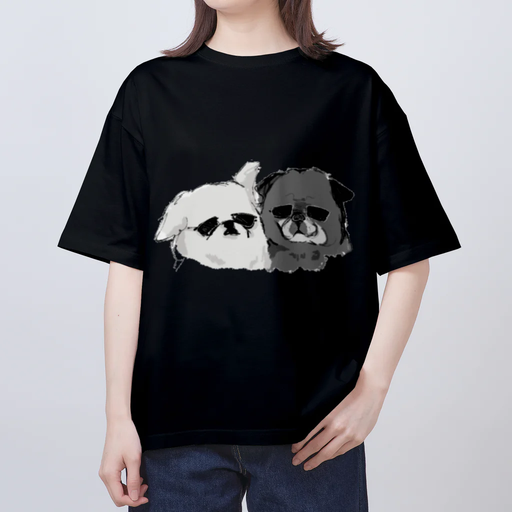 popogameの黒パグ&ペキニーズ　グラサン オーバーサイズTシャツ