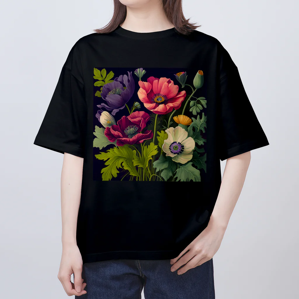 botanicalartAIのアネモネのボカニカルアートイラスト オーバーサイズTシャツ