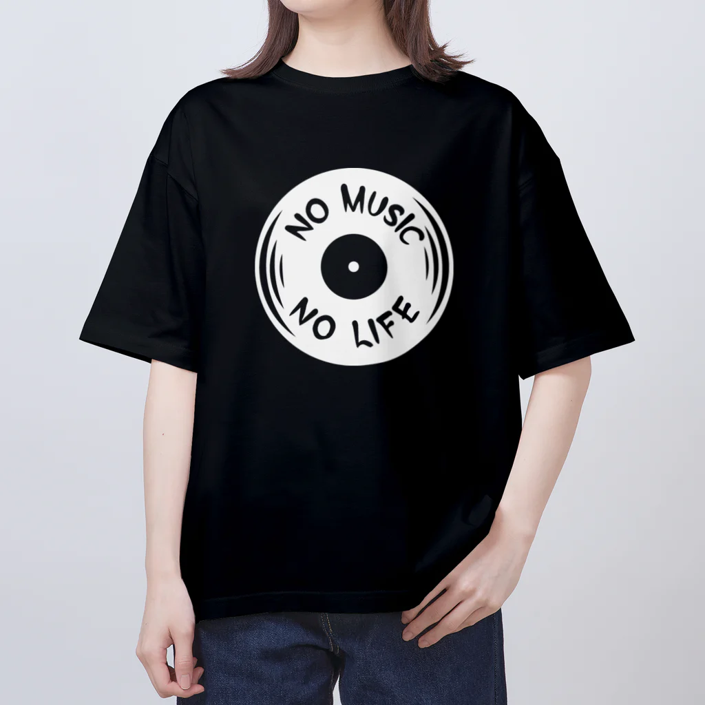 QUQU_WORKSのノーミュージックノーライフ レコード盤デザイン ホワイト Oversized T-Shirt