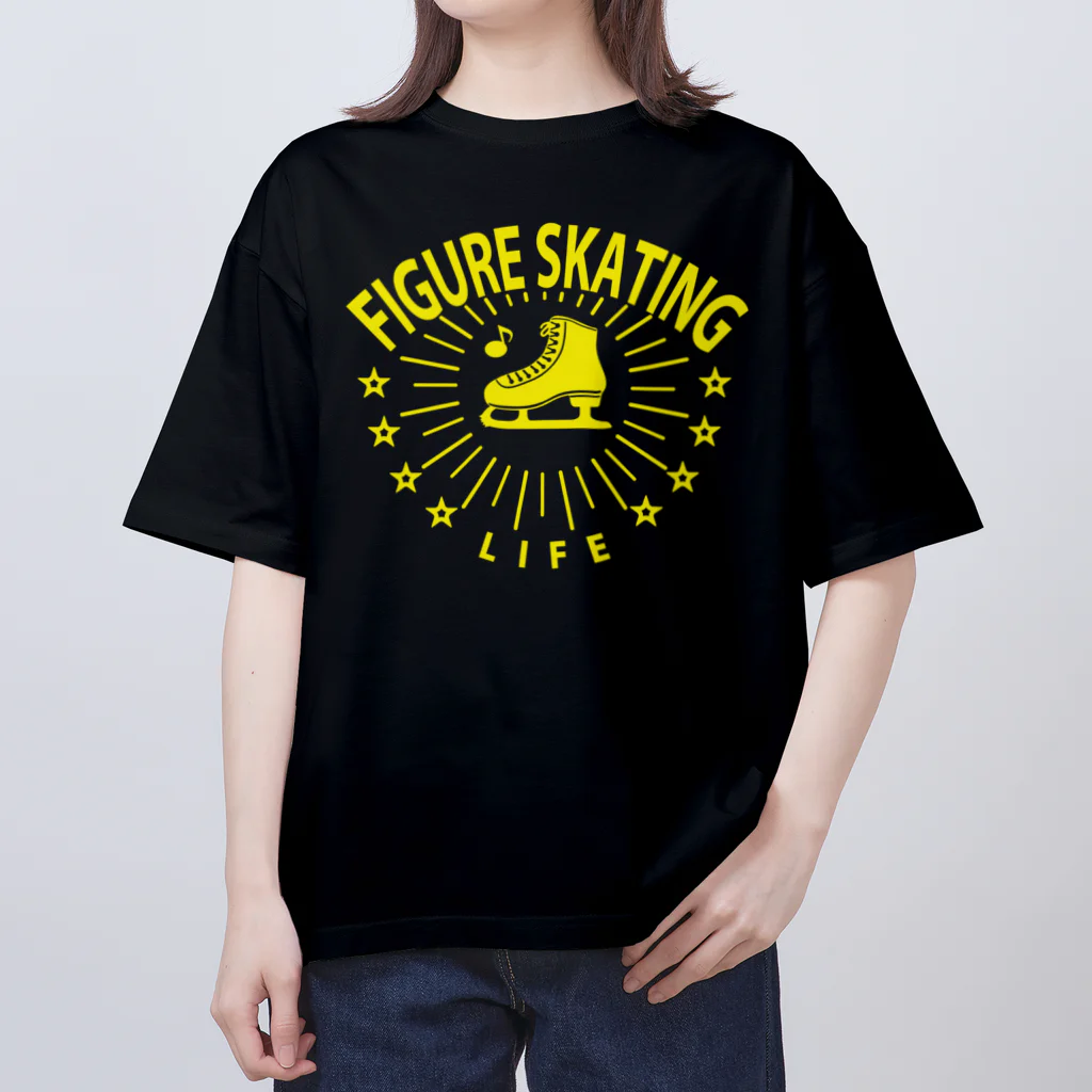 sports_tower スポーツタワーのフィギュアスケート・黄・星・figure skating・グッズ・デザイン・フィギアスケート・#Tシャツ・ステップ・スピン・ジャンプ・スケート靴イラスト・技・男子・女子・かっこいい・かわいい・アイスダンス Oversized T-Shirt