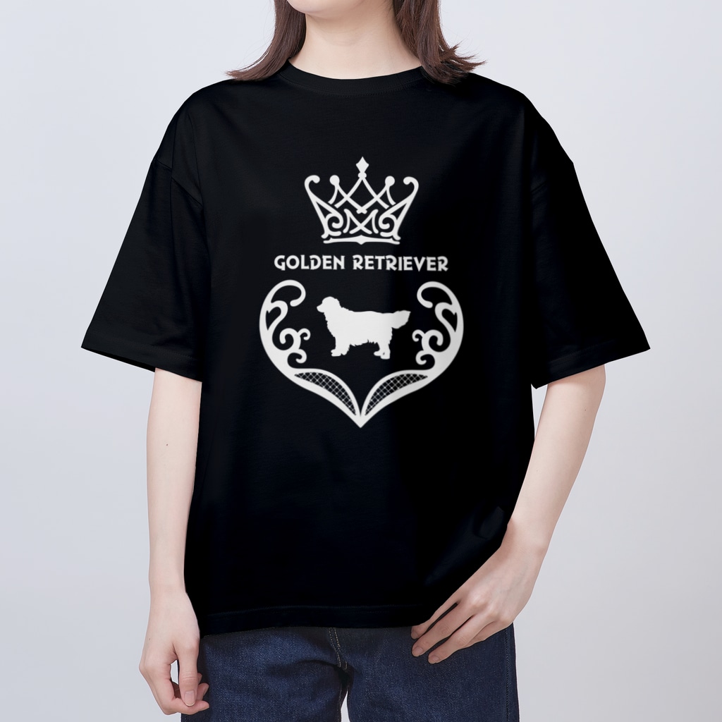 onehappinessのゴールデンレトリバー　crown heart　onehappiness　white Oversized T-Shirt
