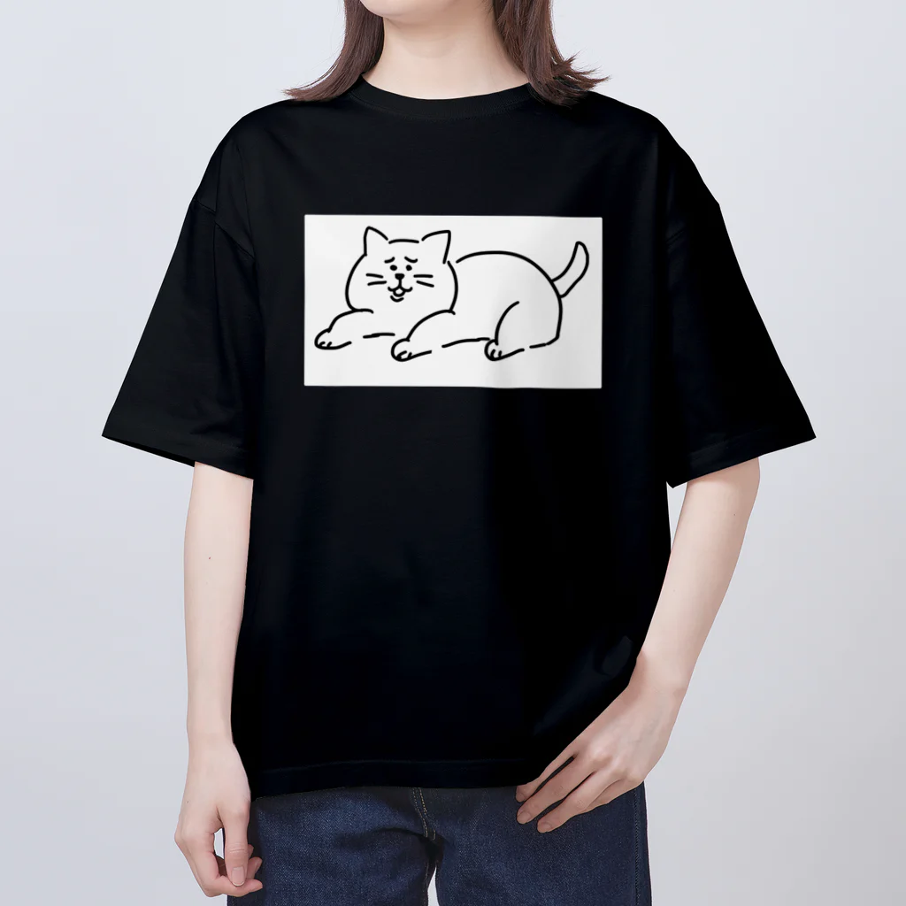 にこみもちのやつの苦笑い猫（白） オーバーサイズTシャツ