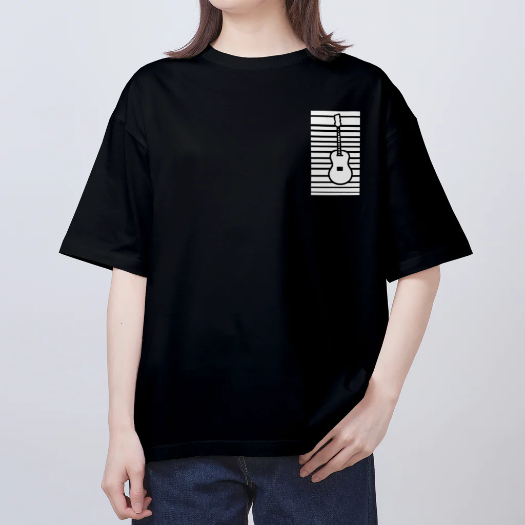 サトオのギターワンポイント ストライプ 白 Oversized T-Shirt