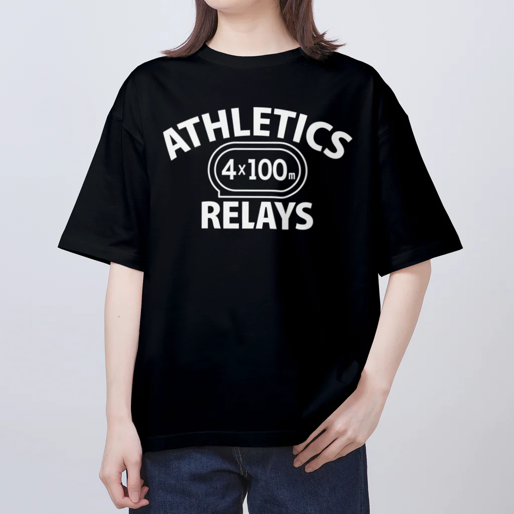 sports_tower スポーツタワーの4×100mリレー・リレー競走・白・陸上競技・400メートルリレー走・デザイン・Tシャツ・陸上部・男子・女子・ジュニア・入賞・有力・確実・候補・有望・応援・精神力・集中力・日本人・陸上魂 Oversized T-Shirt