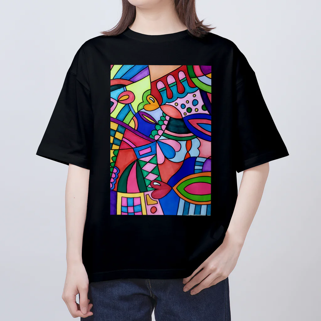 結華の障害者アート 手描きイラスト カラフル オーバーサイズTシャツ