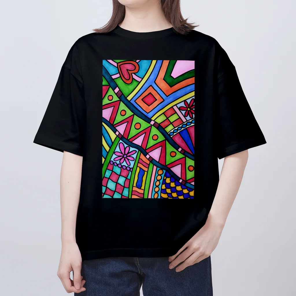 結華の障害者アート 手描きイラスト カラフル Oversized T-Shirt