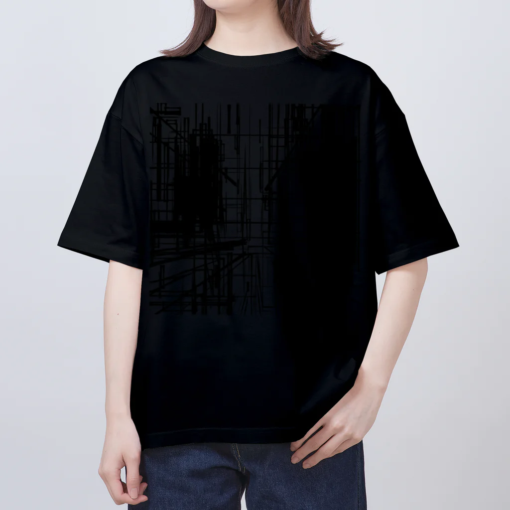 【松】黒金アートこぎん和紙和柄の96006黒モノクロシャープ Oversized T-Shirt